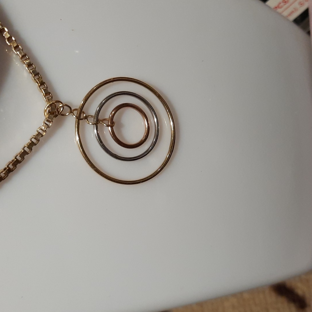 Genuine Solid 14k Tri-Gold Dangle Pendant Yellow Rose White Circles Of Life New